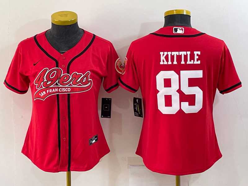 Womens San Francisco 49ers #85 George Kittle Red With Patch Cool Base Stitched Baseball Jersey